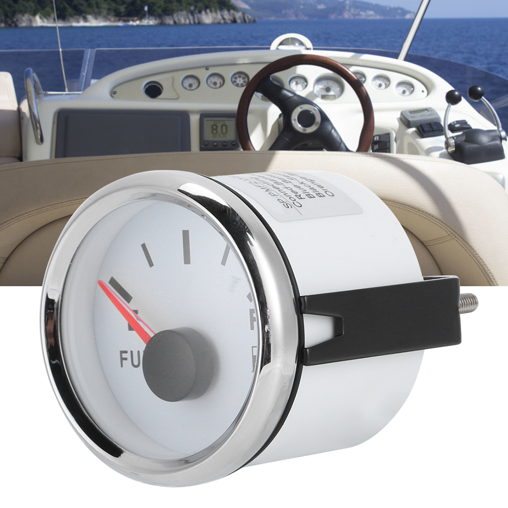 52 Mm/2 Zoll Kraftstofftank-füllstandsanzeige, 0–190 Ohm Signalzeiger, Für Boote Und Pkw, Weißes Zifferblatt, Silberner Rahmen