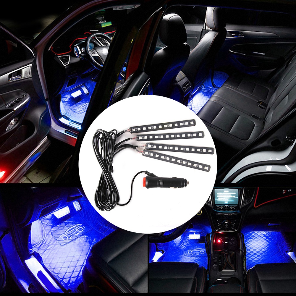 12v Rgb Led 4x12smd Ambientebeleuchtung Für Den Fahrzeuginnenraum Mit Fernbedienung, Fußraumbeleuchtung, Blau