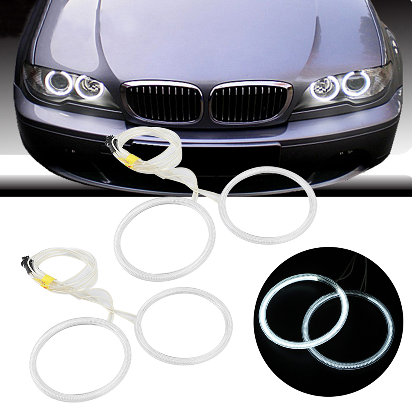 4 Stück Weiße Led-angel-eyes-scheinwerferringe, 106 Mm / 4,2 Zoll, Passend Für E46