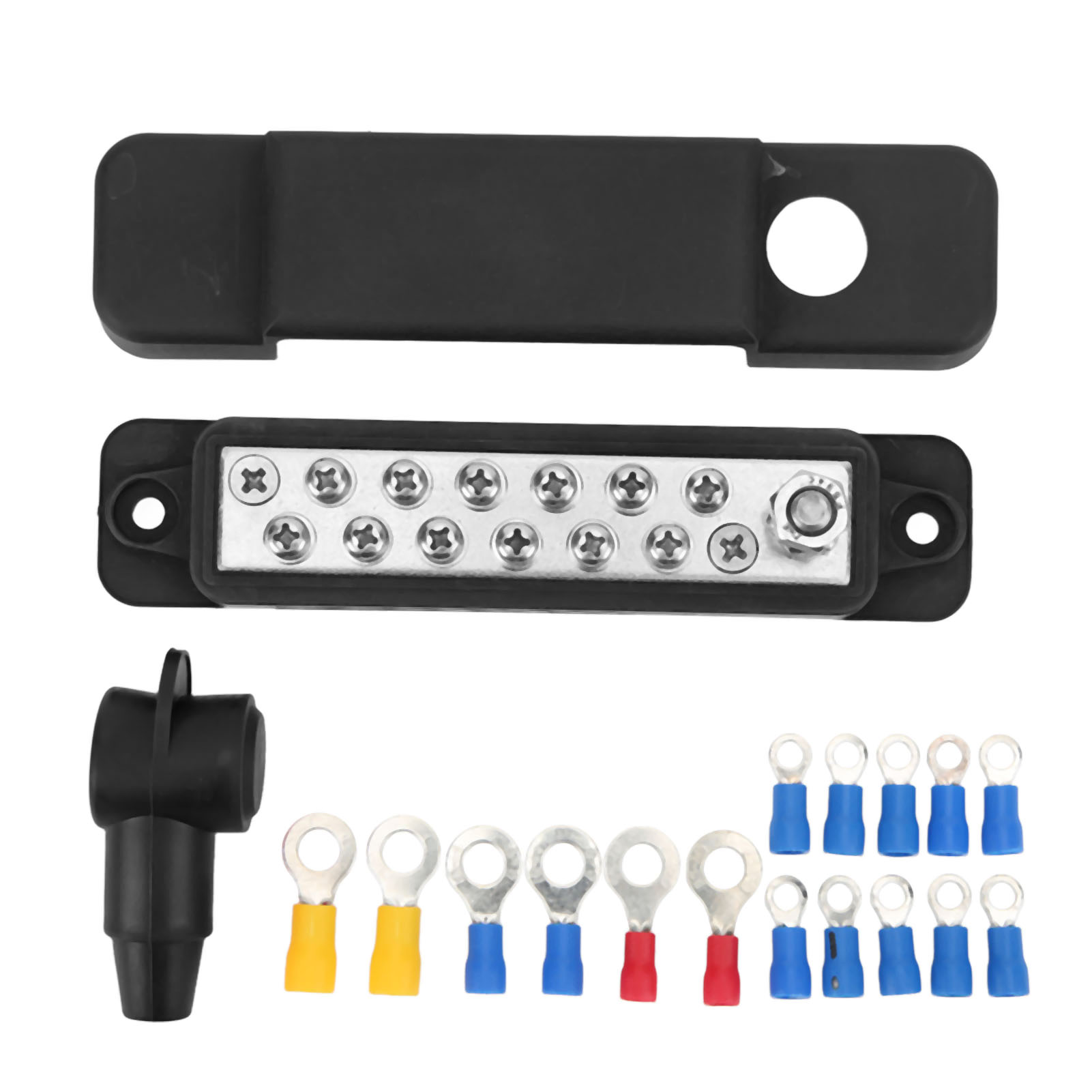 Satz Mit 12 180a Verteilerklemmenblöcken, Marine-sammelschiene Mit 16 Ringkabelschuhen, Für Autos, Wohnmobile, Boote, Schwarz.