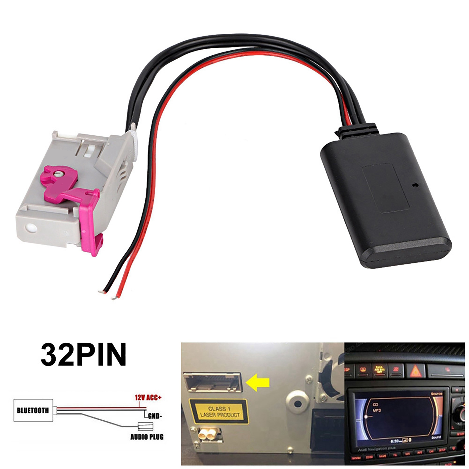 32-poliger Bluetooth-auto-adapter, Freisprecheinrichtung Rnse, Kompatibel Mit Audi A3, A4, A6, A8, Tt, R8, Aux-kabel