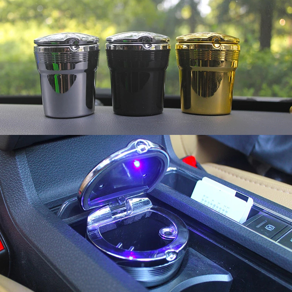 Autoaschenbecher Mit Deckel Und Led-beleuchtung, Wasserdicht, Für Auto, Büro, Zuhause, Praktisches Fahrzeuginnenzubehör