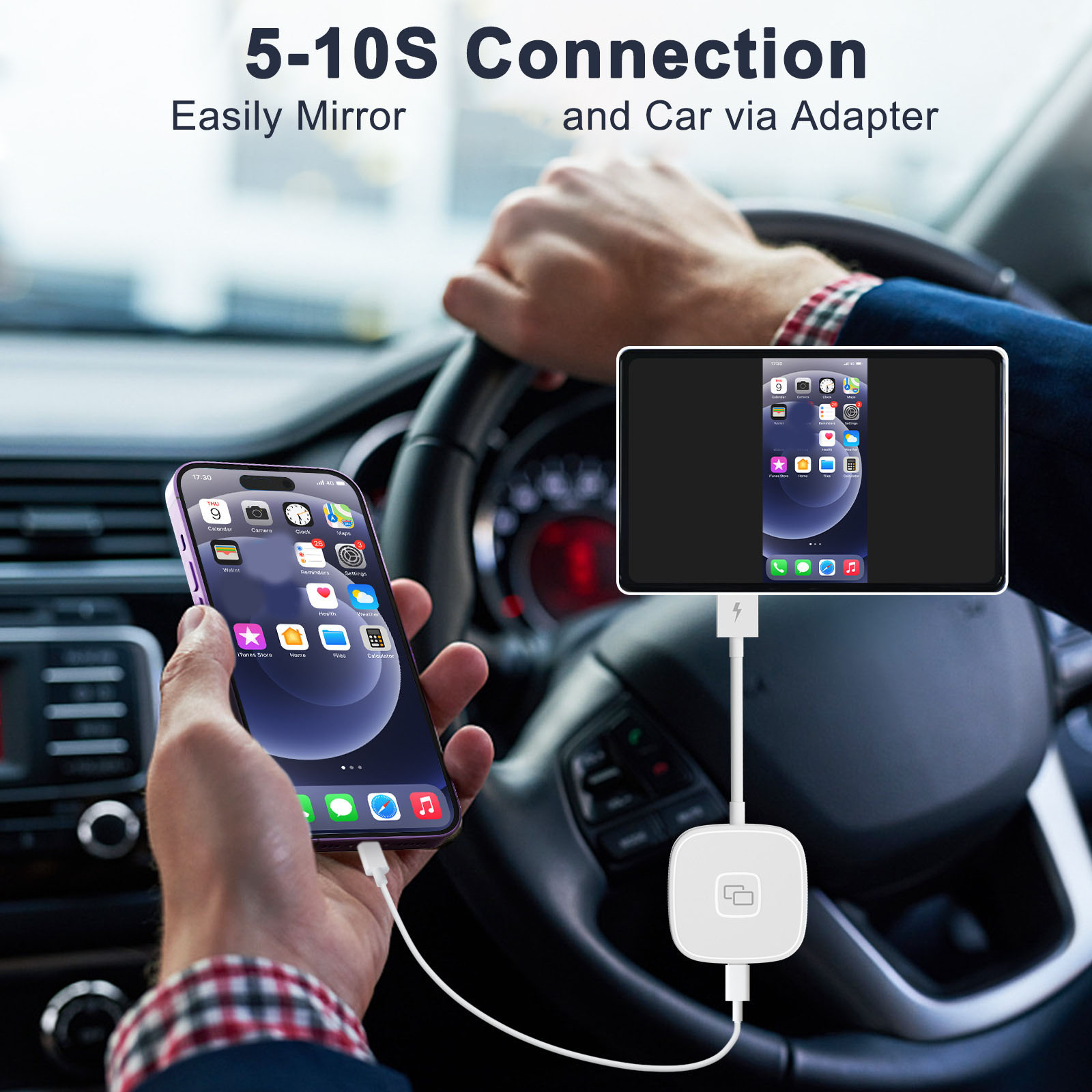 Kabelgebundener Carplay-adapter-dongle Für Autospiegel, Bildschirmspiegelungsgerät Für Iphone Ios, Quadratisches Format