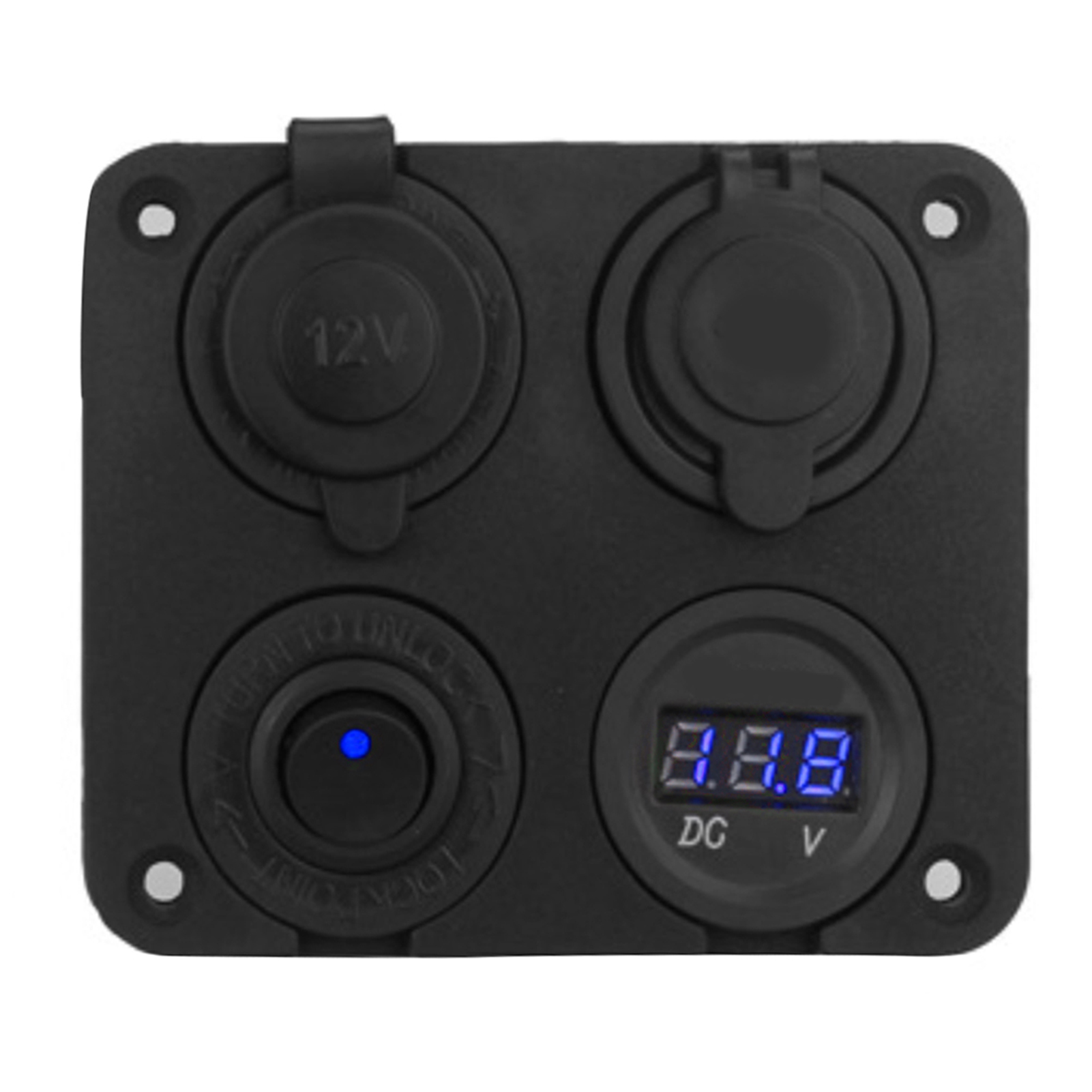 12v 4-positionen-led-schalter Mit Zigarettenanzünder, Voltmeter, Zwei 4,2a Usb-anschlüssen Für Auto/boot, Blau