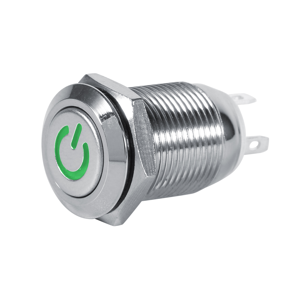 12-mm-wasserdichter Druckknopf, 3-v-grüner Led-momentanschalter, Lichtsteuerung, Für Schalttafeln Geeignet, Hohe Langlebigkeit, Seewasserbeständig.