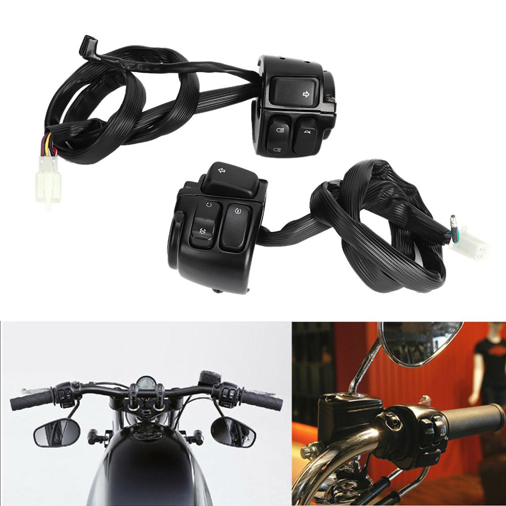2 Stück Motorrad-scheinwerfer-lenkerschalter Abblend-/fernlicht Mit Kabelbaum, Schwarz