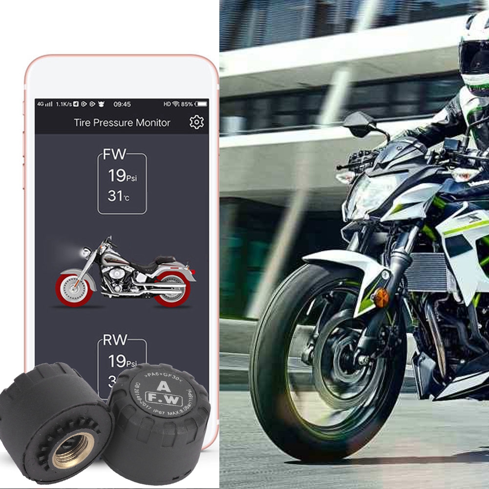 Motorrad-reifendrucksensor Mit Bluetooth (2er-pack), Schutzart Ip67, Kabellos, Mit Internem Sensor