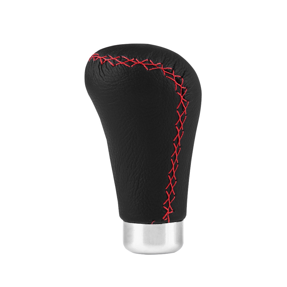 Universeller Schalthebel Aus Schwarzem Leder Mit Roten Ziernähten, Hebelkopf Mit 4 Adaptern