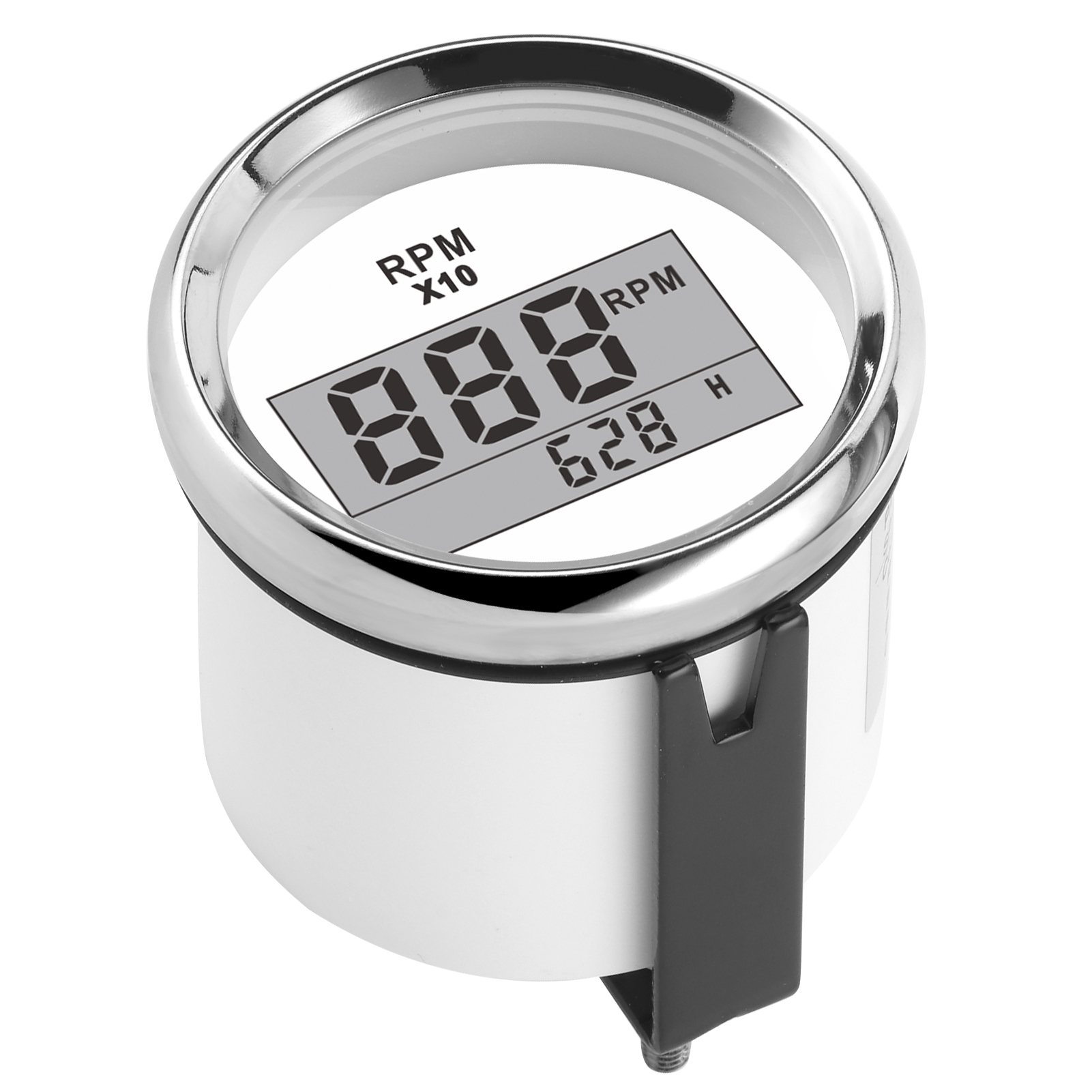 Digitaler Drehzahlmesser 0–9990 U/min, Wasserdicht Nach Ip67, Rote Hintergrundbeleuchtung, 52-mm-lcd-display, 9–32 V, Weißes Zifferblatt, Silbernes Gehäuse