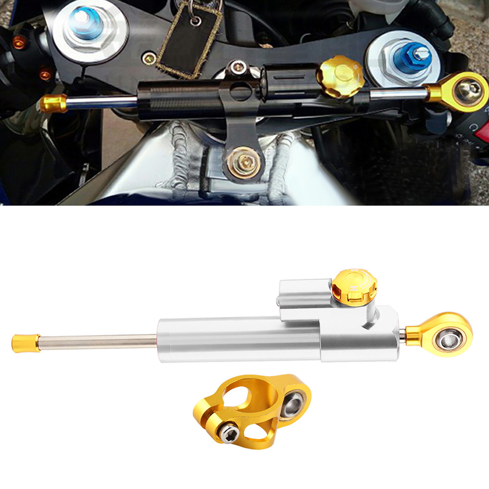Universeller Motorradlenker Aus Aluminiumlegierung, Lenkungsstabilisator, Stoßdämpfer, Sicherheitslenker, Silber