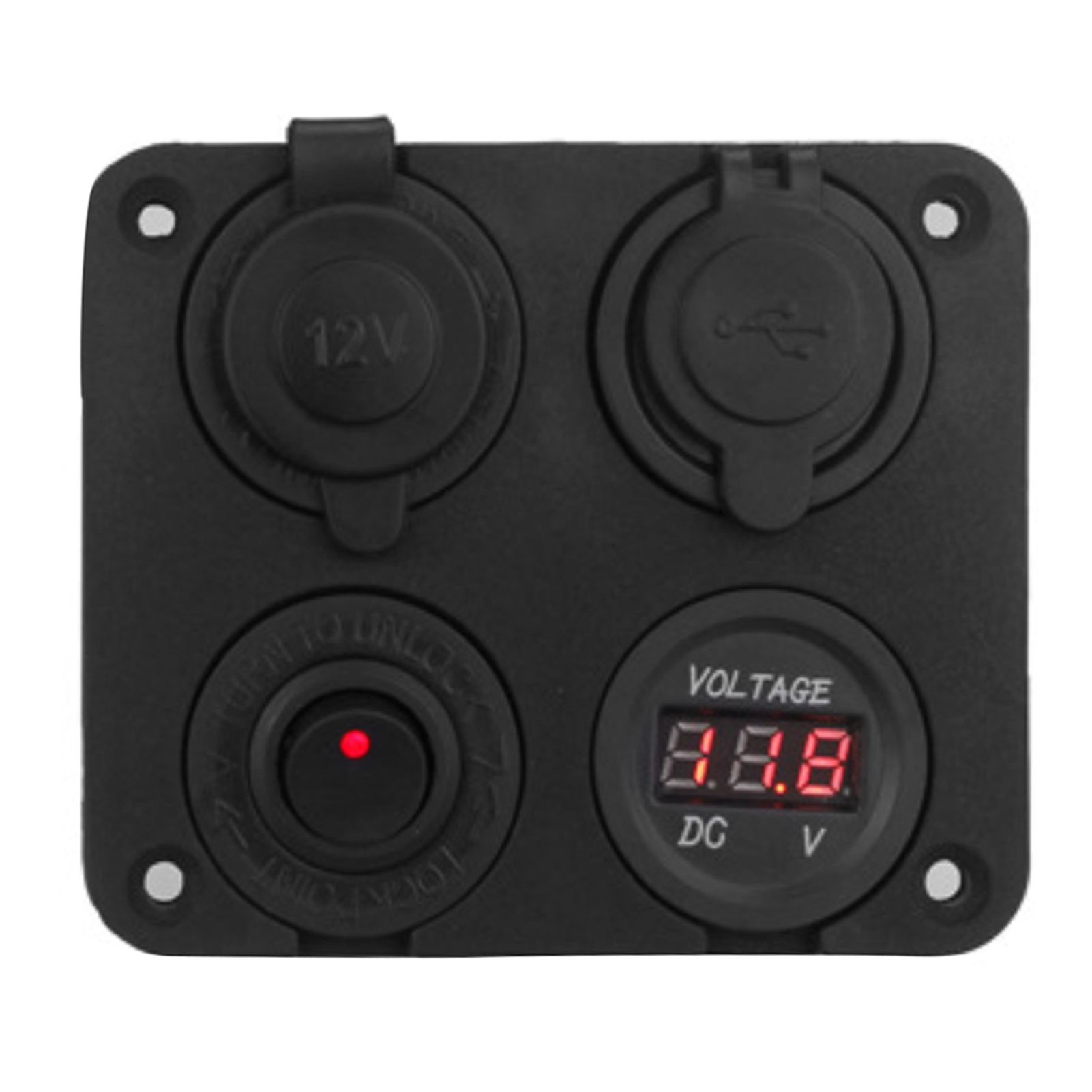 12v 4-positionen-led-wippschalter, Zigarettenanzünder, Voltmeter, Zwei 4,2a Usb-anschlüsse Für Auto/boot, Rot