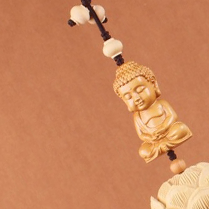 Handgeschnitzter Buddha-lotus-glücksbringer Für Den Auto-rückspiegel, Weinbraun, Auto-styling-accessoire