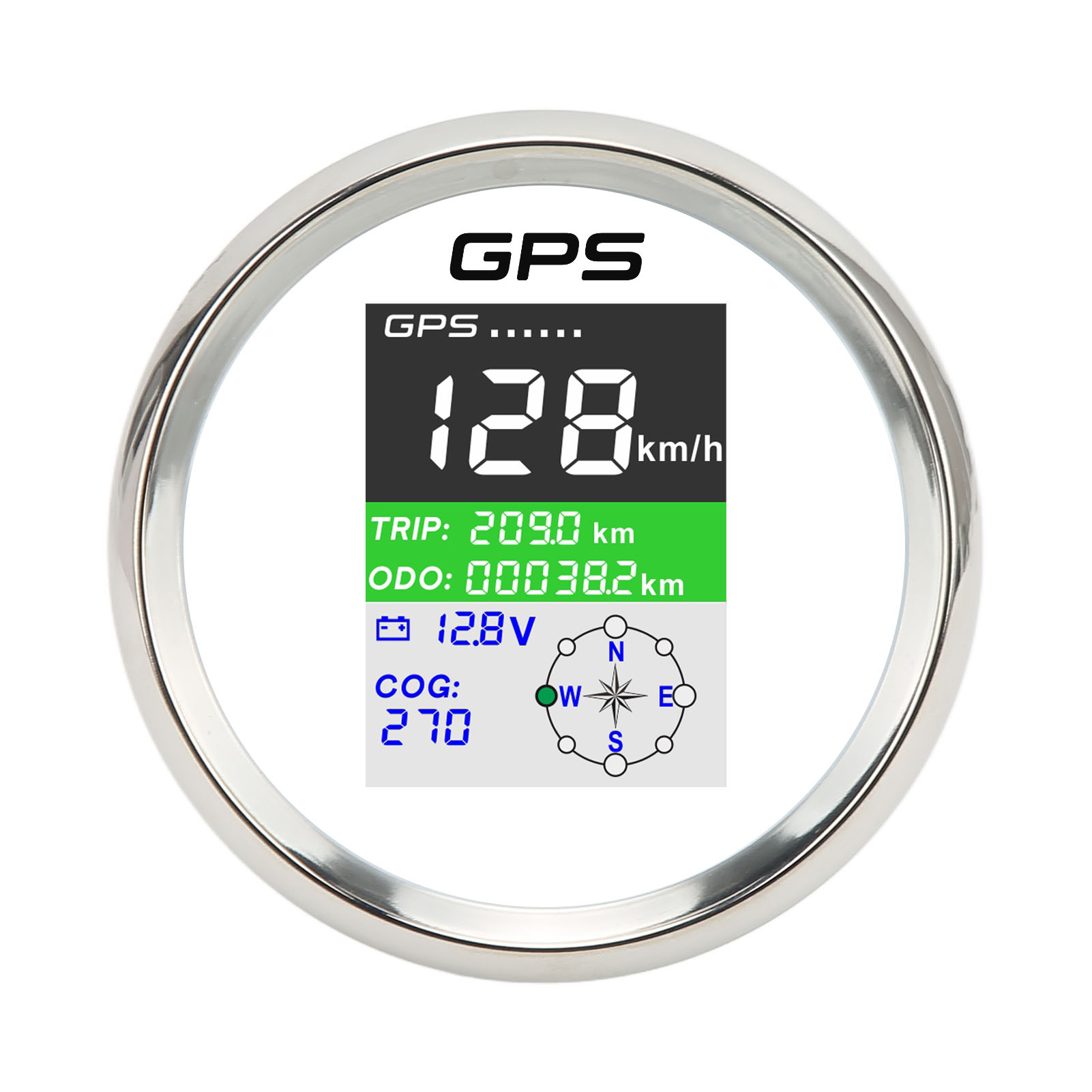 85-mm-gps-tachometer, Wasserdicht Nach Ip67, Tft-display, Km/h Und Knoten, 9–32 V, Weißes Zifferblatt Und Silbernes Gehäuse, Universell Einsetzbar Für Auto, Motorrad Und Boot