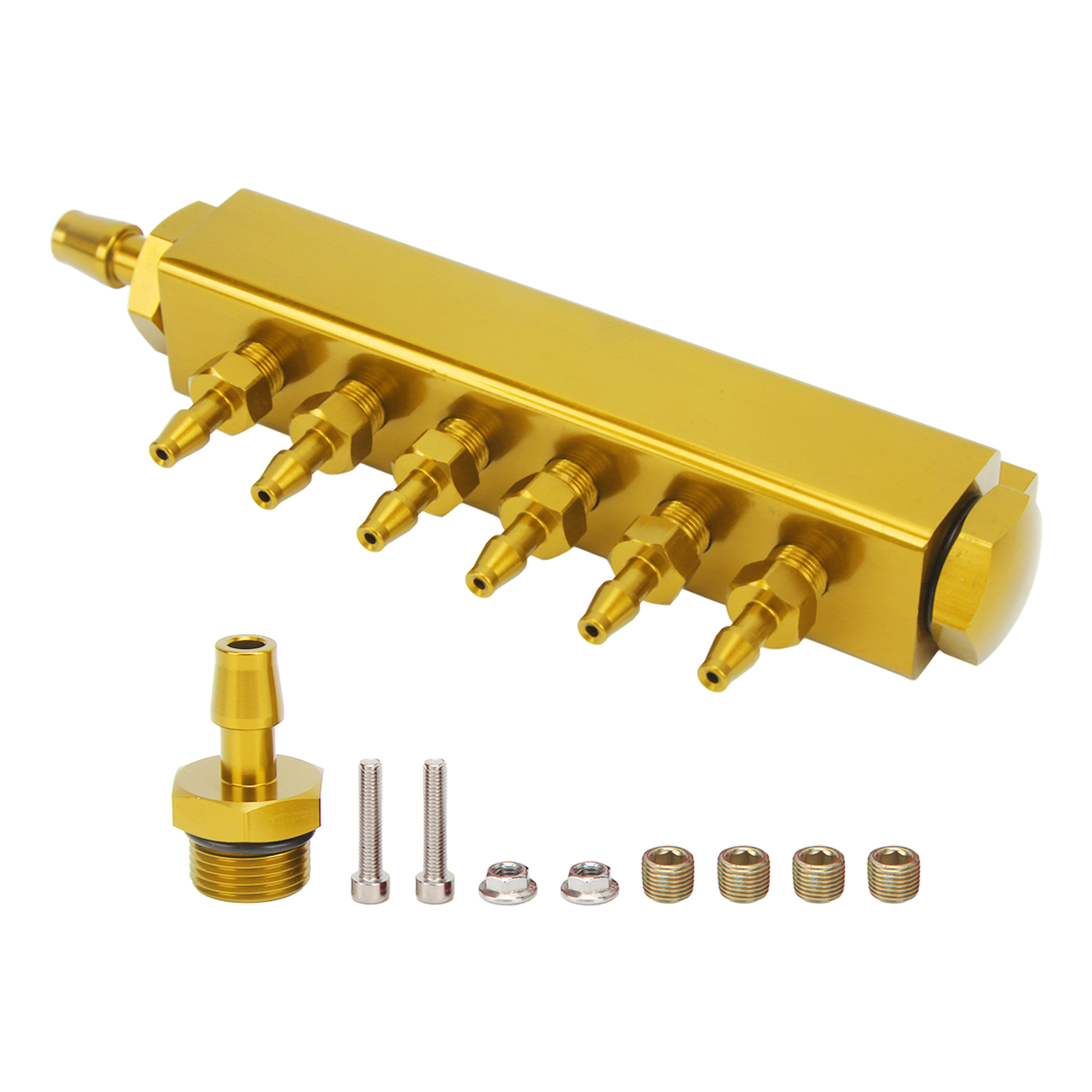 Universeller 6-port-vakuum-ansaugkrümmer, 1/8-zoll-npt-anschluss, 1/2-zoll-npt-ein-/auslass, Set Für Pkw, Lkw Und Turbolader, Goldfarben