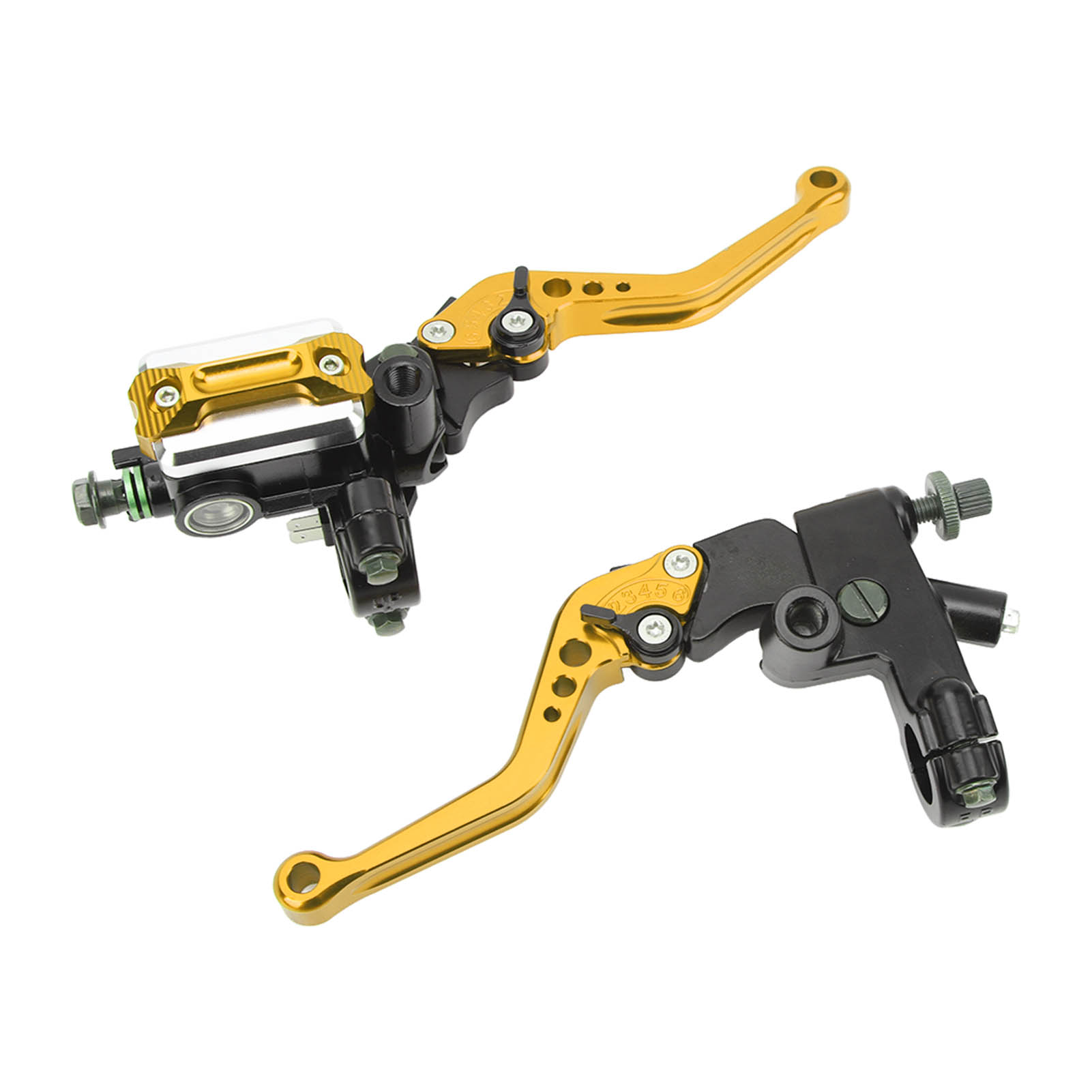 7/8-zoll-motorradbremszylinderhebel, Universal-set Mit Ausgleichsbehälter, Handschutz Aus Goldfarbenem Carbon, Paar.