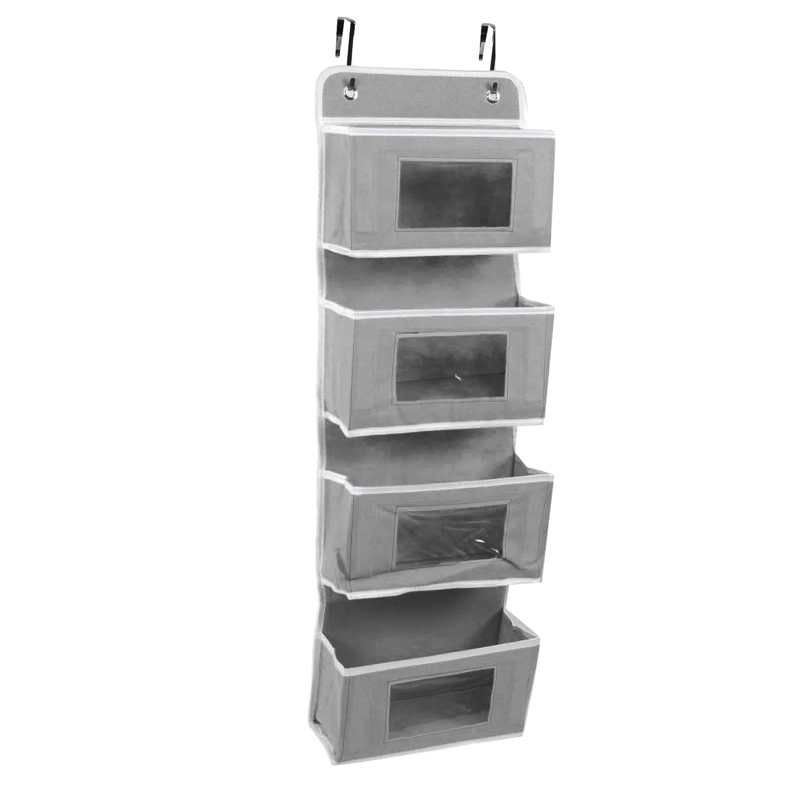 Hängender Kleiderschrank-organizer, Mehrlagig, Hohe Tragfähigkeit, Vliesstoff, Türhänger, Mit 2 Haken, Grau, 4 Fächer
