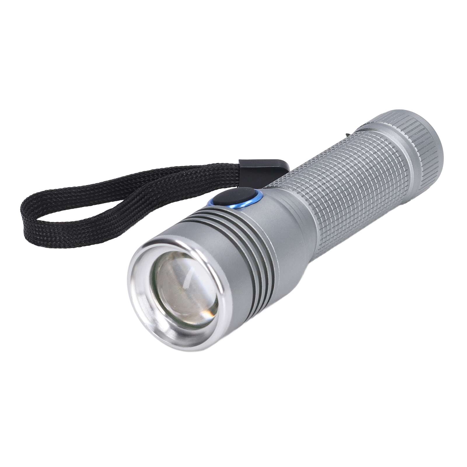 Led-taschenlampe Mit Teleskopzoom Und Schutzfunktion, Gehäuse Aus Aluminiumlegierung, 2000 Lumen, Grau
