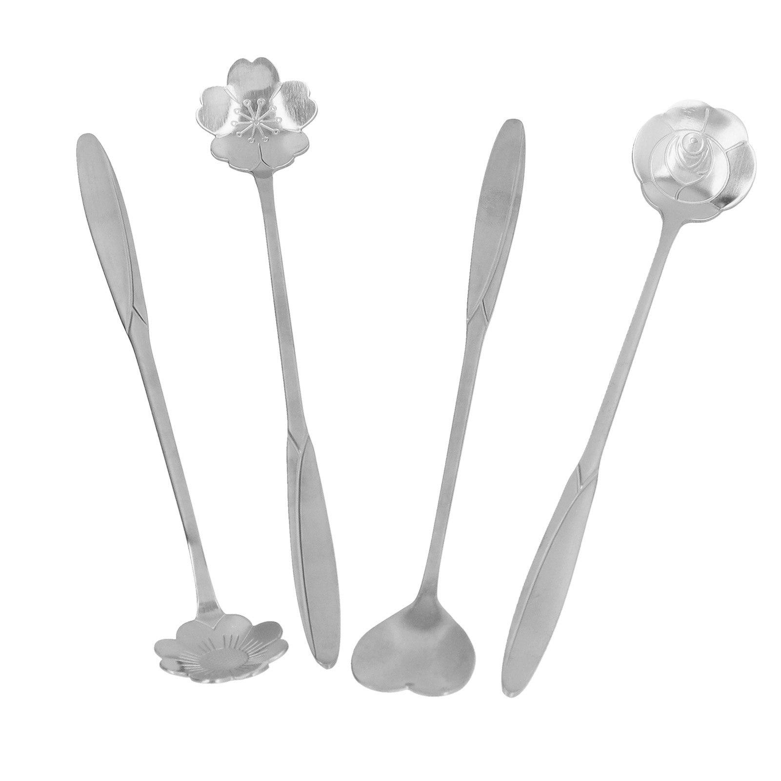 4er-set Rührlöffel, Herzförmige Kaffeelöffel, Edelstahl-dessertlöffel, Eisteelöffel, Silberfarben