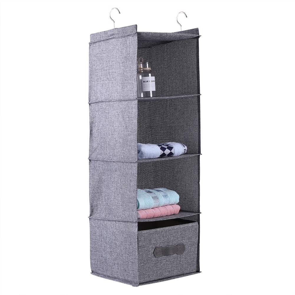 Hängender Kleiderorganizer Mit Schublade, 4 Ablageebenen, Grau