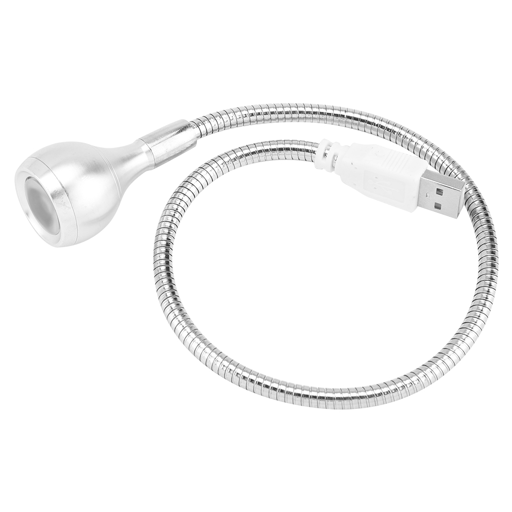 Tragbare Usb-led-leuchte Mit Langem, Flexiblem Hals, 1 W, Warmweißes Silbernes Nachtleselicht, Neigbares Design, Sanftes Licht Für Bücher Und Bildschirme.