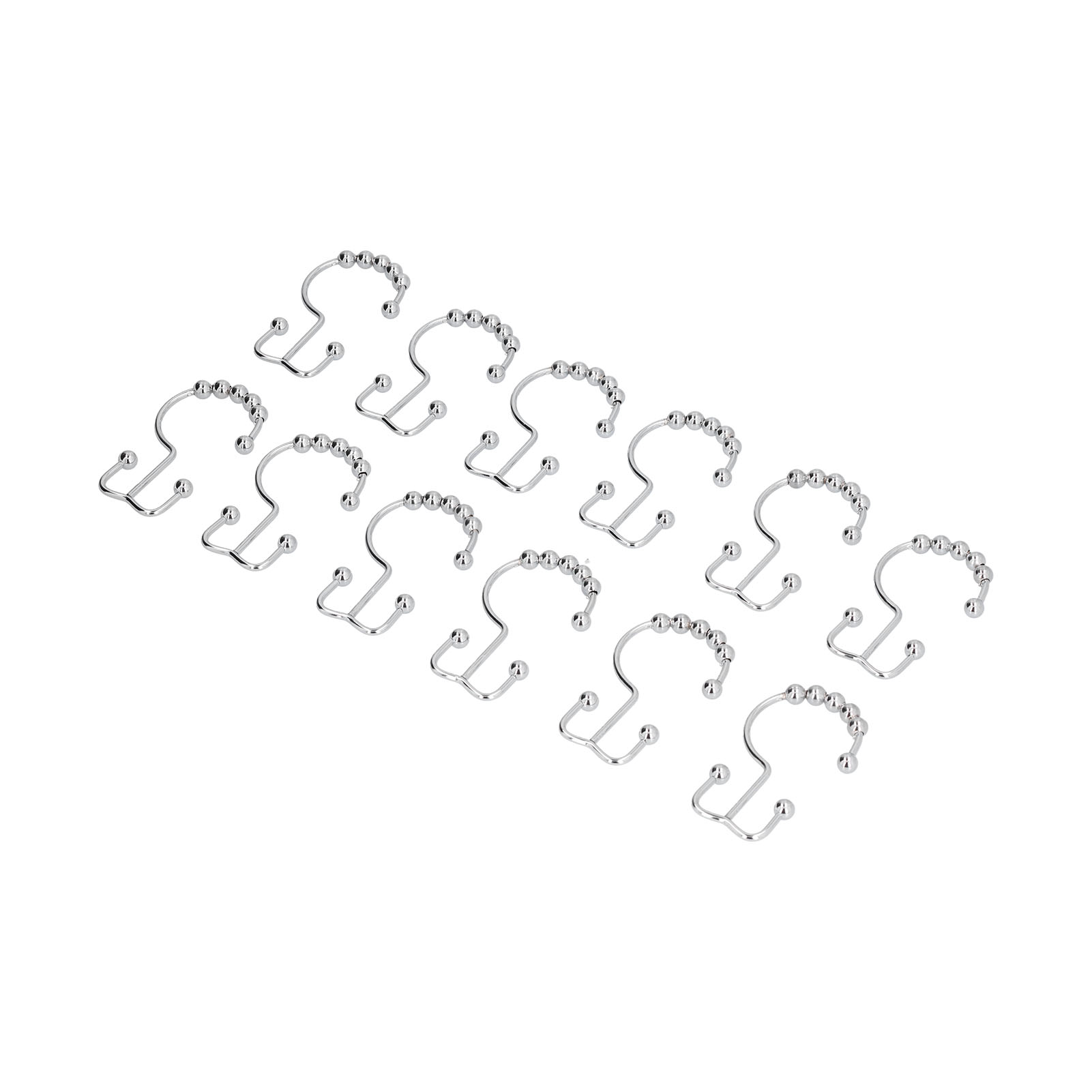 12 Edelstahl-doppelschiebe-duschvorhanghaken Für Badezimmer, 12er-pack, Duschvorhänge, Silberfarbene Metalloberfläche