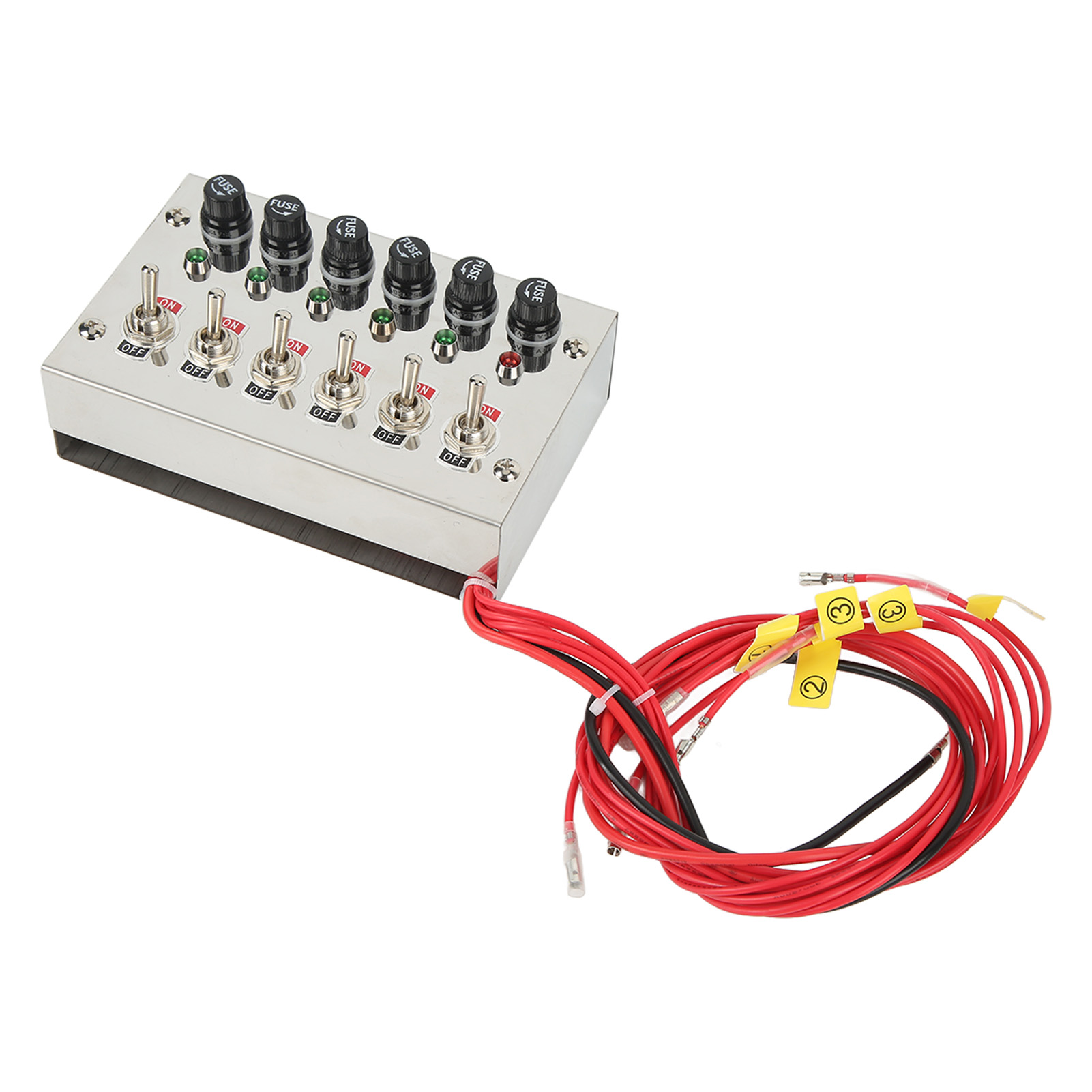 6-fach Wippschalterfeld 15a Dc12v/24v Mit Sicherungen Und Led-anzeigen, Polierter Edelstahl Für Auto, Rennwagen, Wohnmobil, Lkw