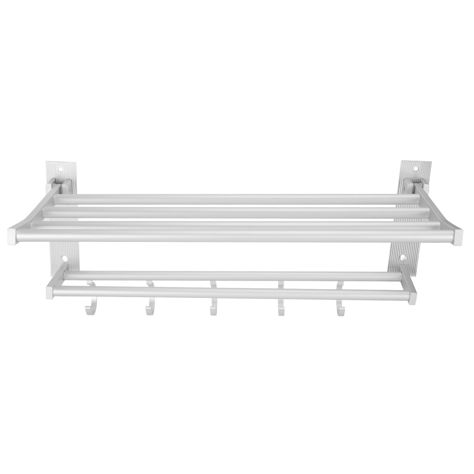 40 Cm Große, Klappbare Duschablage Aus Aluminium, Silberner Handtuch- Und Kleiderständer Mit 5 Haken Für Das Badezimmer