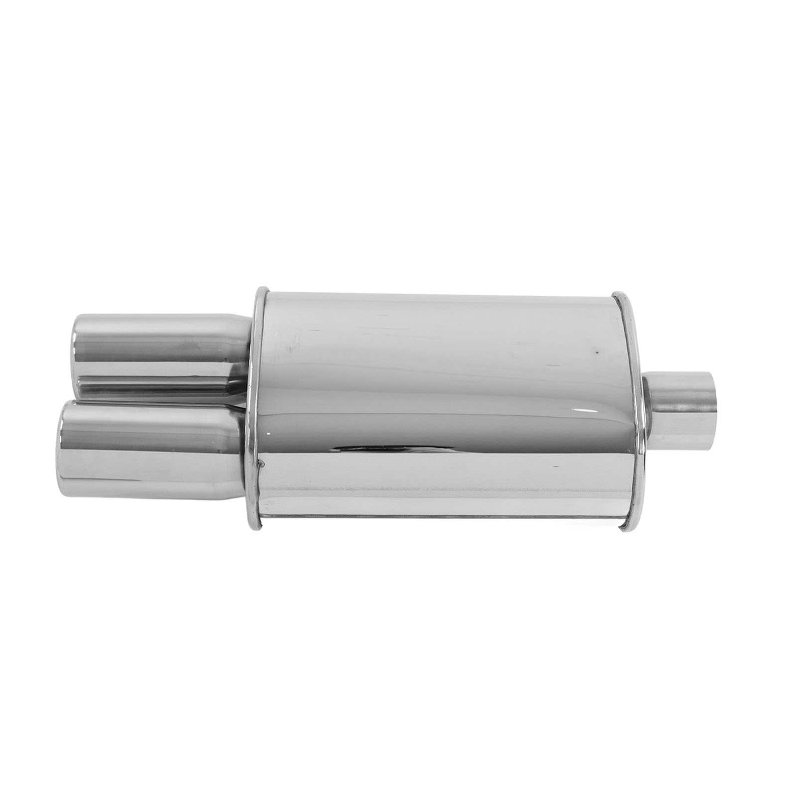 Universeller 63-mm-auspuffschalldämpfer Mit Doppeleinlass Und Poliertem Edelstahlauslass Für Fahrzeugtuning