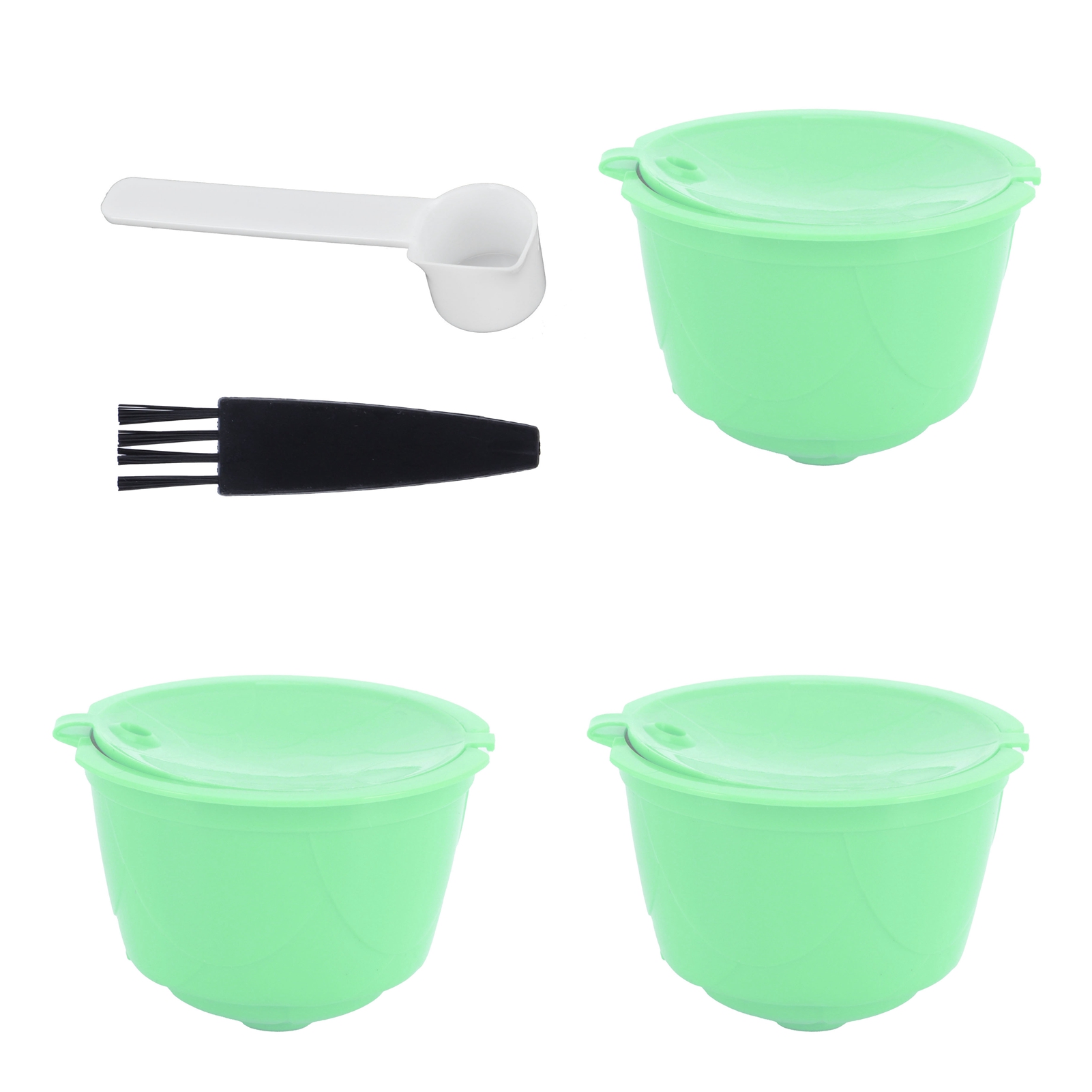 Set Aus Edelstahl-filterkaffeekapseln Für Dolce Gusto Maschinen (grün, 3 Kapseln + 1 Löffel + 1 Bürste)