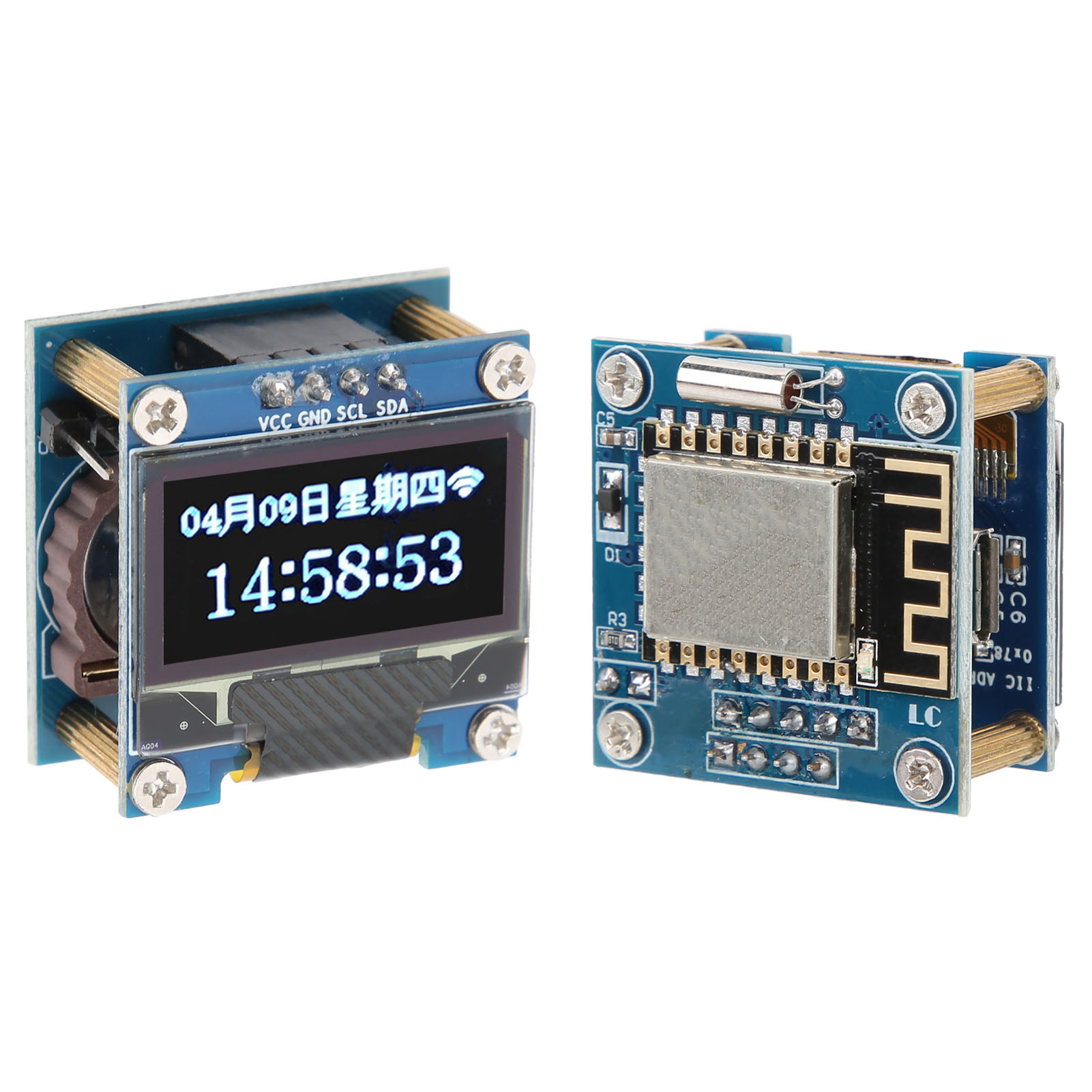 Uhrmodul Mit 0,96-zoll-oled-display, Wlan-platine, Micro-usb-anschluss (5 V) Und 40-mah-knopfzelle