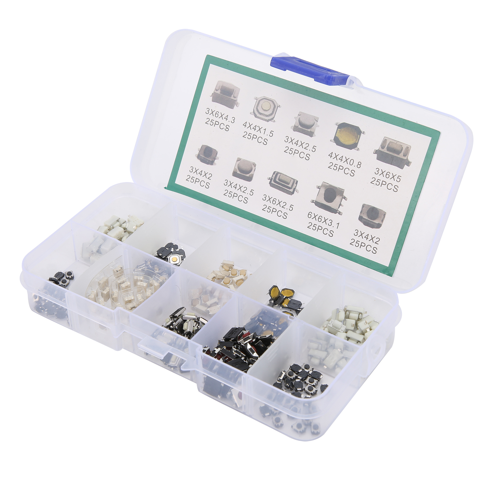 250 Stück Taktile Drucktaster, 10 Verschiedene Mikroschalter-sets Für Elektronische Diy-produkte