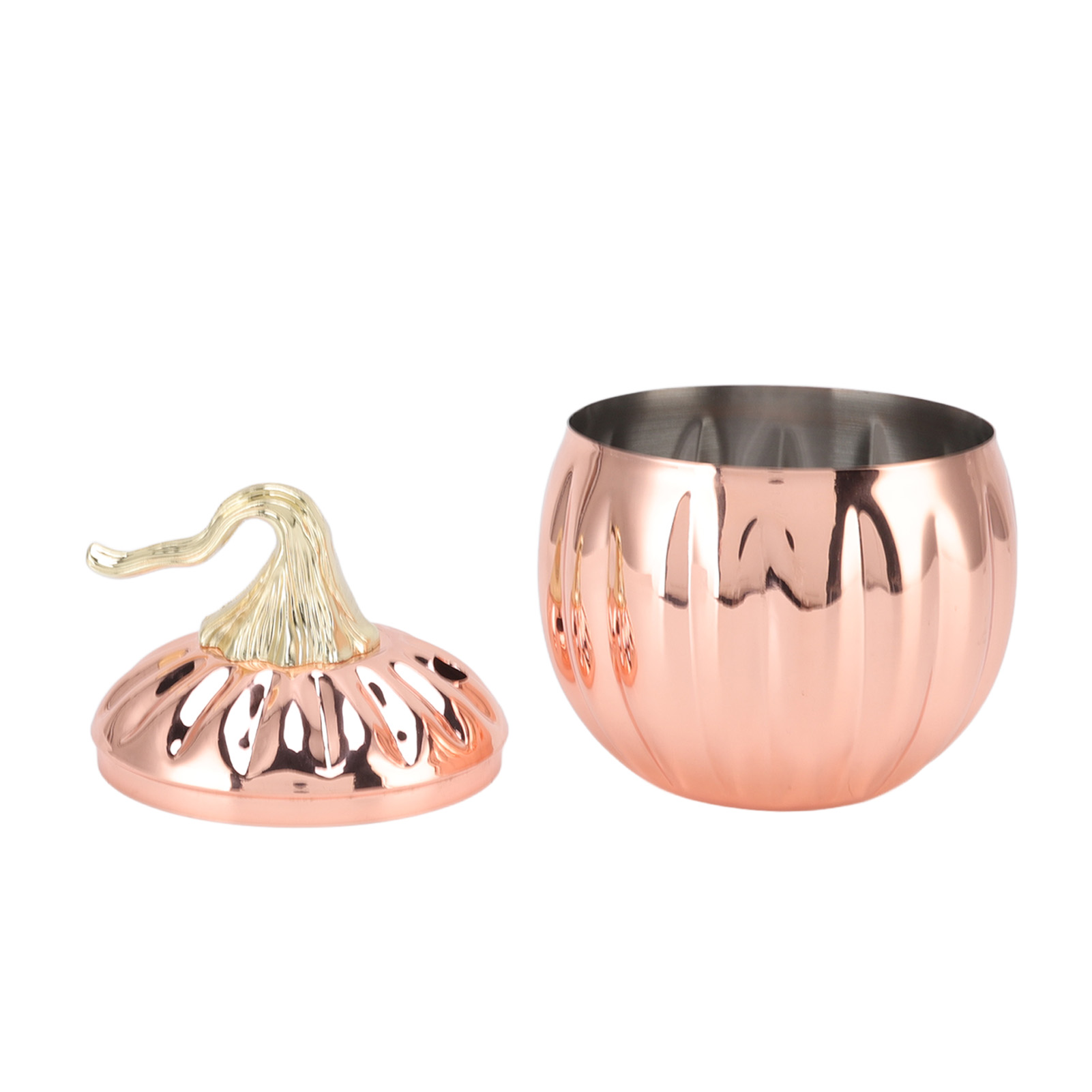 Weinglas In Kürbisform Aus Roségoldenem Edelstahl. Schlichter, Eleganter Und Praktischer Becher Mit Deckel Für Die Hausbar.