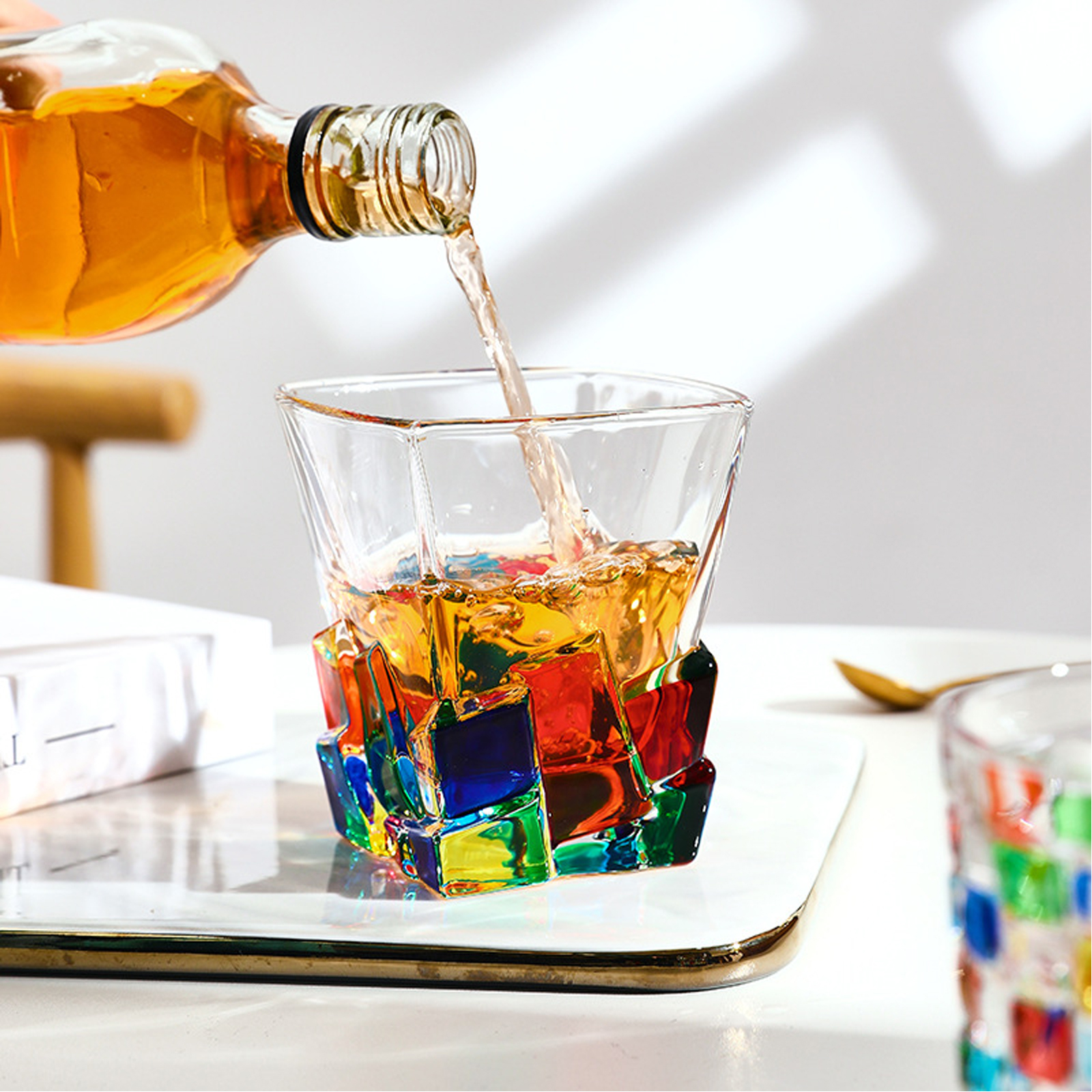 Set Mit 2 Mehrfarbigen 320-ml-whiskygläsern, Kurze Gläser Für Zuhause