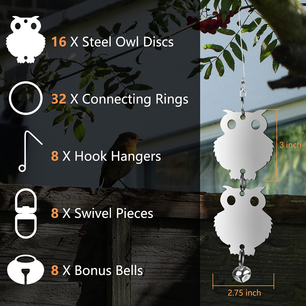 16-teiliges Set Reflektierender, Eulenförmiger Vogelabwehrmittel Mit Glöckchen Zum Schutz Von Gartenpflanzen