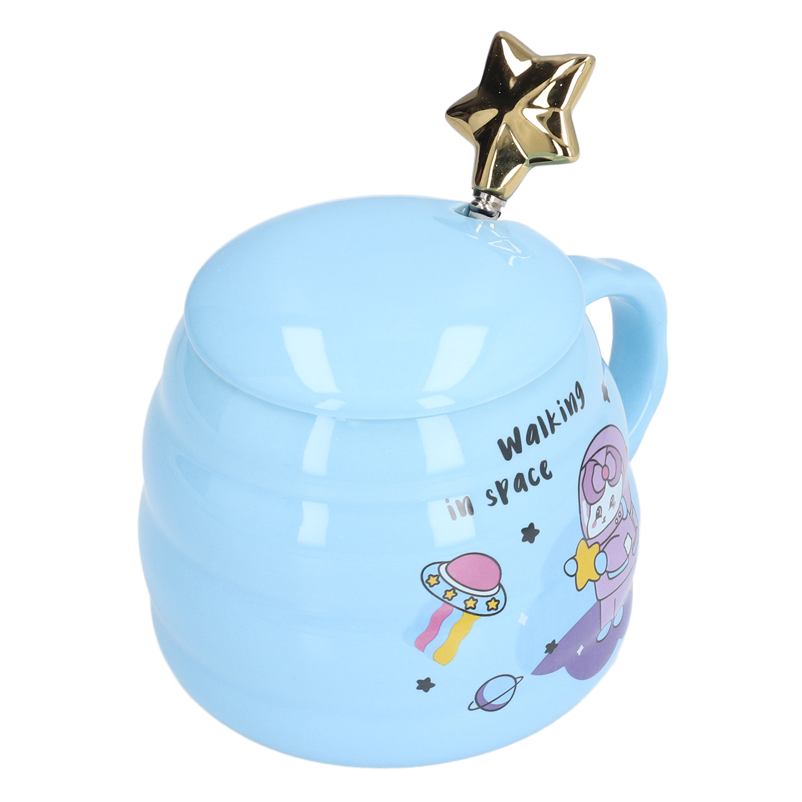 450 Ml Keramik-kaffeebecher, Niedlicher Teebecher Mit Deckel Und Löffel, Ideal Für Büro, Zuhause, Feiertage, Als Geschenk, Weltraummotiv
