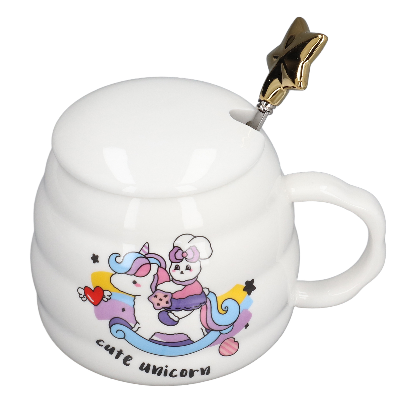450 Ml Keramik-kaffeebecher, Niedlicher Teebecher Mit Deckel Und Löffel, Pferdemotiv, Für Büro, Zuhause, Feiertage, Als Geschenk.