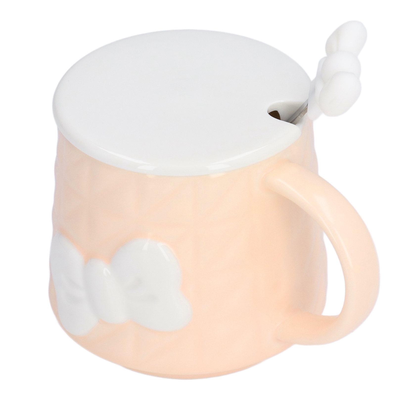 400 Ml Keramikbecher Mit Niedlichem Schleifenmuster Für Tee, Milch, Wasser Oder Kaffee, Inklusive Deckel Und Edelstahllöffel, Ideal Als Geschenk Für Zuhause Oder Als Weihnachtsgeschenk, Orange