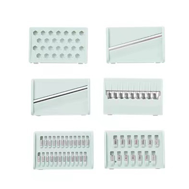 Multifunktionaler Gemüseschneider Aus Edelstahl, Manueller Zerkleinerer, Mintgrün, 6 Klingen (mit Rutschfester Unterlage Und Handschutz)