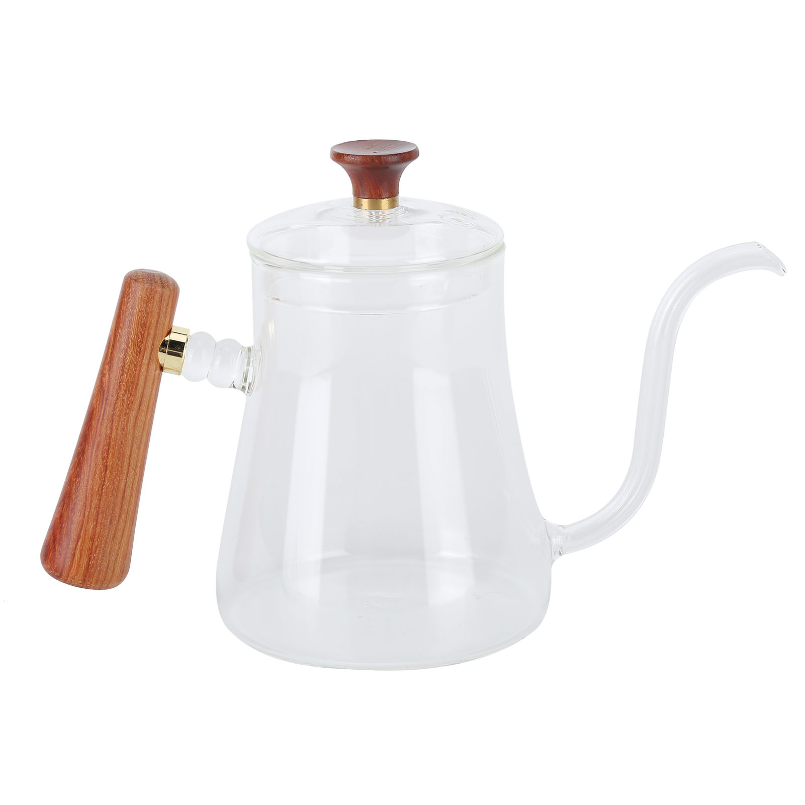 Kaffeekessel Zum Aufbrühen, Aus Hochwertigem Borosilikatglas, Hitzebeständig, Mit Rundem, Isoliertem Holzgriff Und Schwanenhals, 600 Ml