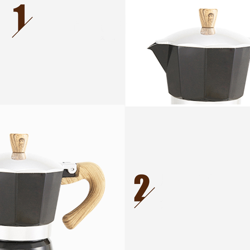 Kaffeekanne Aus Aluminium Mit Holzgriff, Moka-kaffeekanne, Tragbarer Outdoor-kaffeebereiter, Mattschwarz, 150 Ml