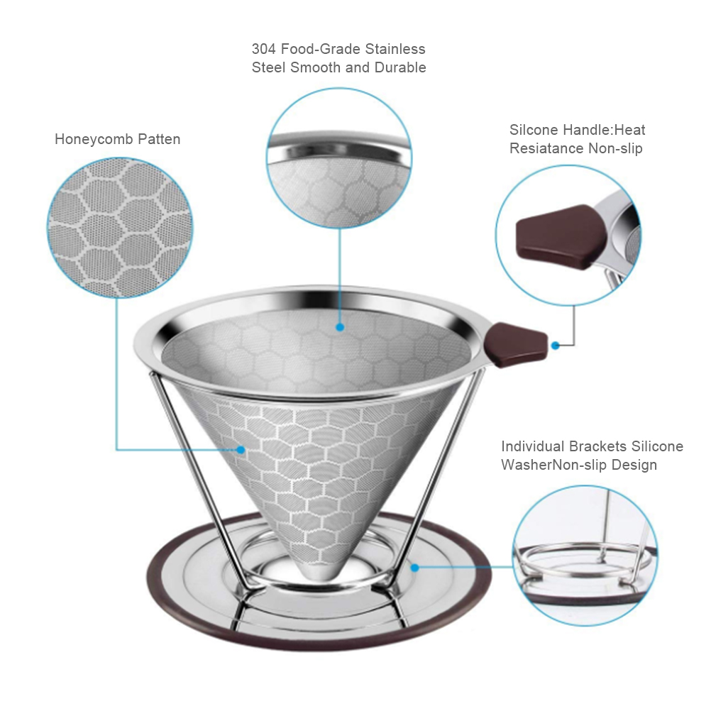Kaffeefilter Aus Edelstahl Für Langsames Brühen, Abnehmbarer Filterhalter Mit Ständer, Wiederverwendbarer Konischer Filterhalter
