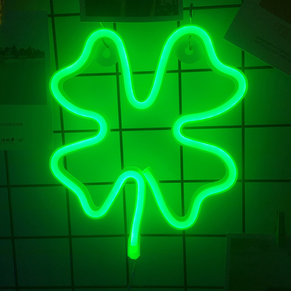 St. Patrick's Day Dekorationslichter Led-neonlicht Grünes Kleeblatt Fensterlichter Irisches Shamrock Neonröhrenschilder Für Fenster- Und Wanddekoration