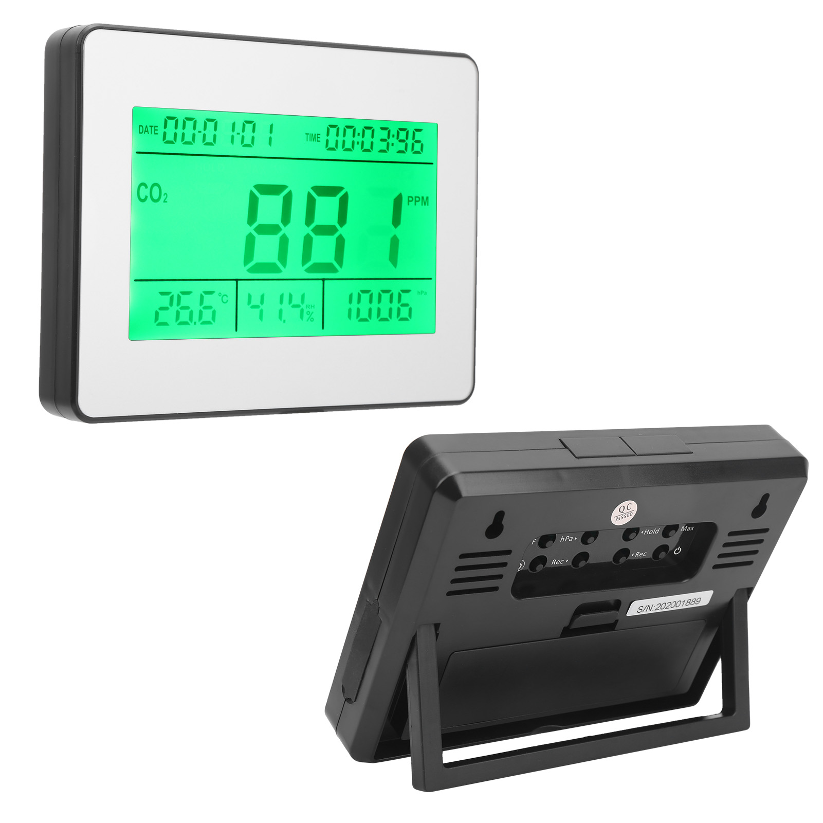 Tl-2000 Lcd-co2-detektor-monitor Für Co2, Temperatur, Luftfeuchtigkeit Und Luftdruck, Ac100-240veu