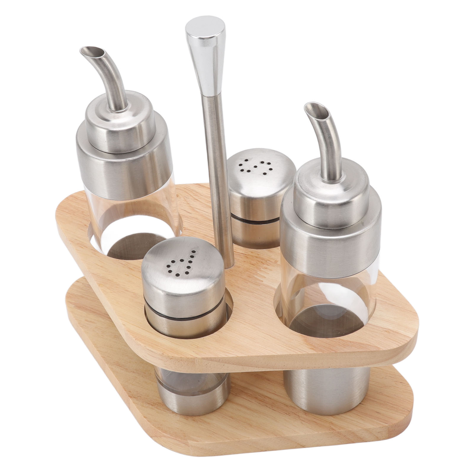 Gewürzflaschen-set Aus Durchsichtigen Edelstahl-pfefferflaschen Mit Holzgestell Für Die Küche