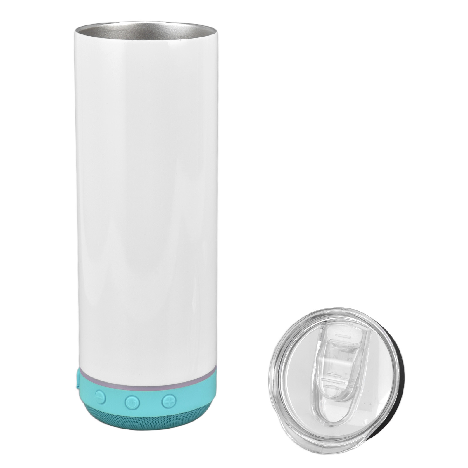Bluetooth-lautsprecherbecher, 590 Ml, Tragbar, Abnehmbar, Edelstahl, Sublimations-musik, Isoliert, Blauer Boden