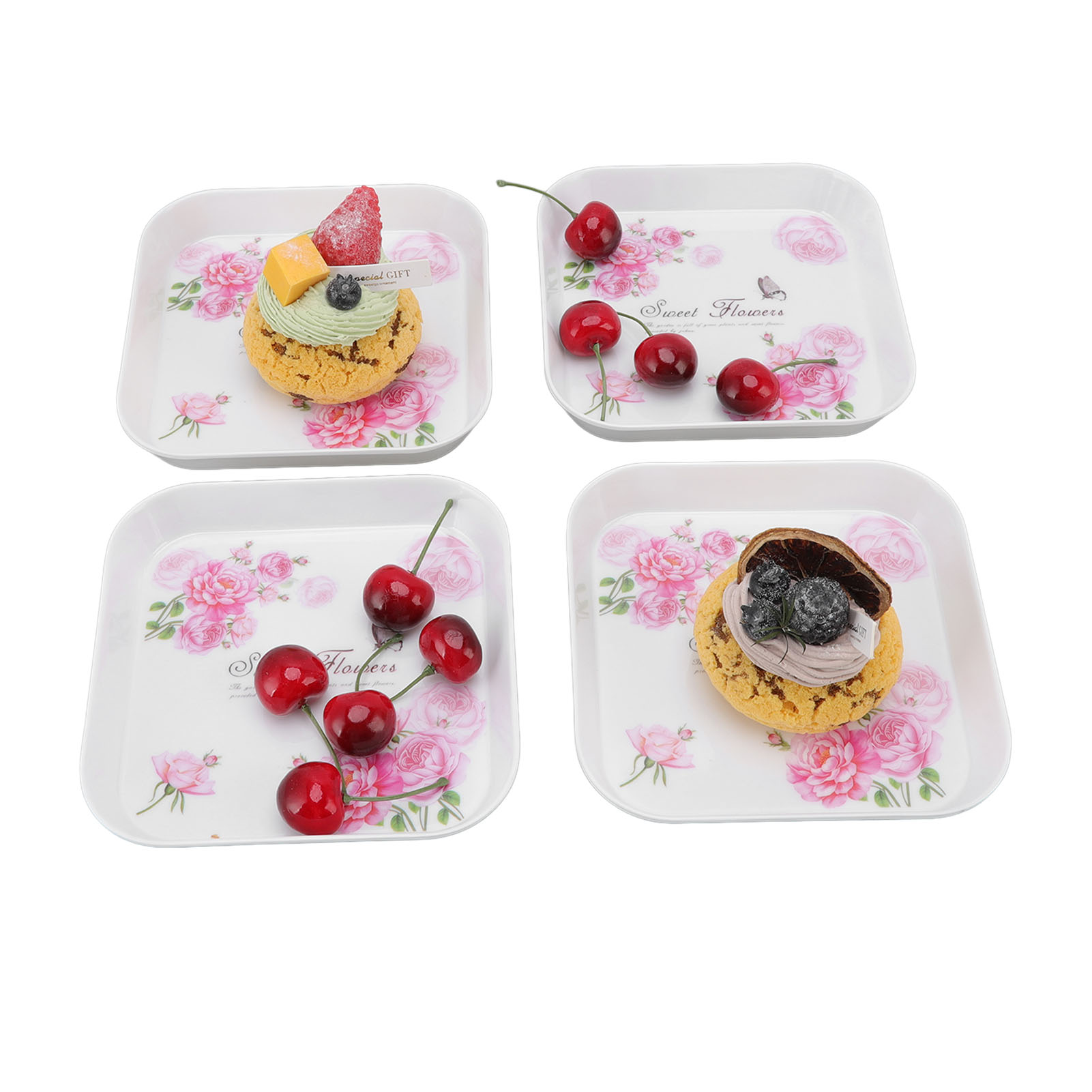 4-teiliges Set Multifunktionaler Obst- Und Desserttabletts Für Zuhause, Schule Und Gastronomie. Enthält Ein Aufbewahrungstablett Und Ein Tablett Für Kauknochen In Rosa.