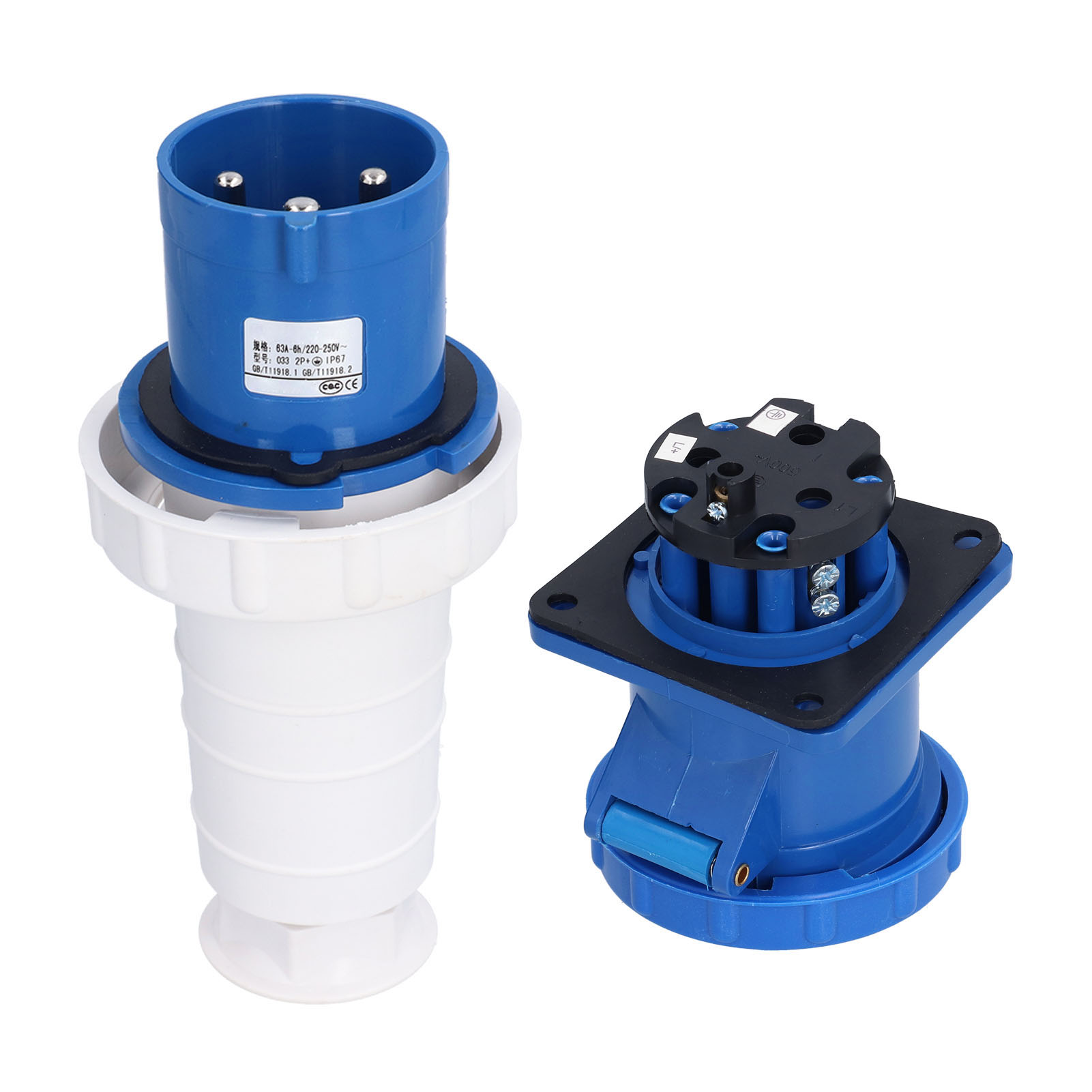 Industriestecker- Und -steckdosen-set 220–250 V 63 A 2p+e Ip67 Wasserdicht, Unterputzsteckdose, 3-polig, 3-phasig