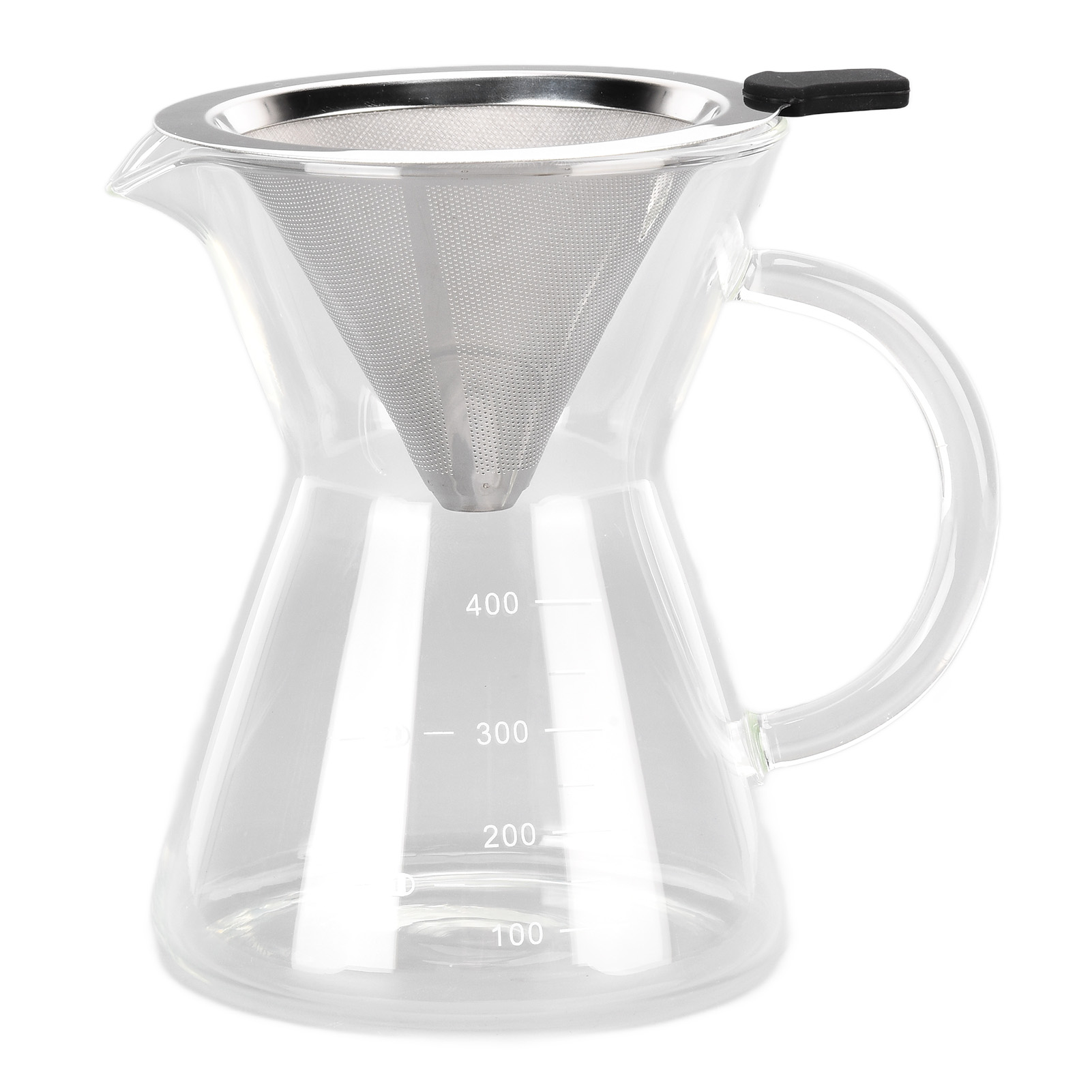 400-ml-glaskaffeekanne, Hitzebeständig, Für Filterkaffee Mit Edelstahlfilter, Flacher Boden