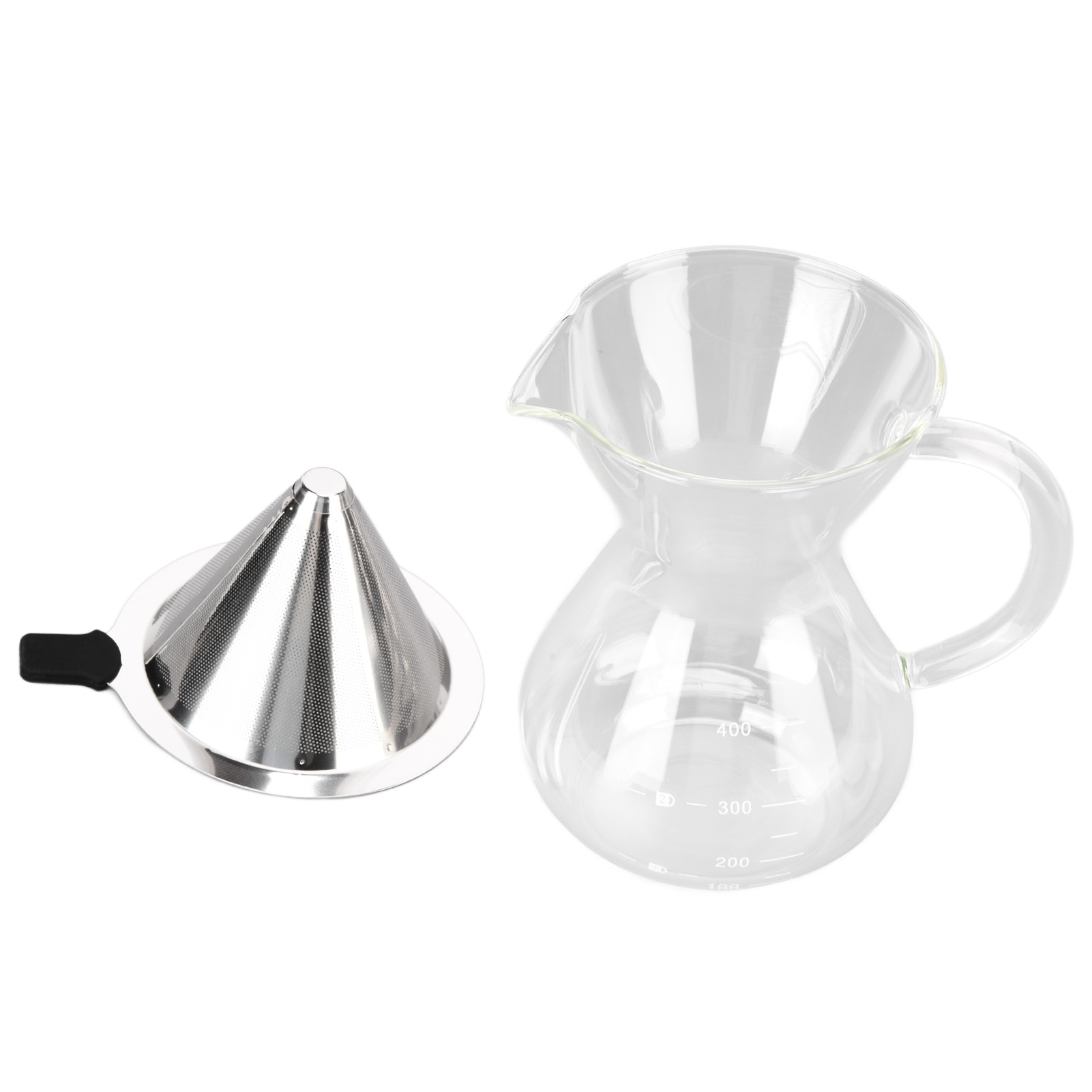 400-ml-glaskaffeekanne, Hitzebeständig, Für Filterkaffee Mit Edelstahlfilter, Runder Boden