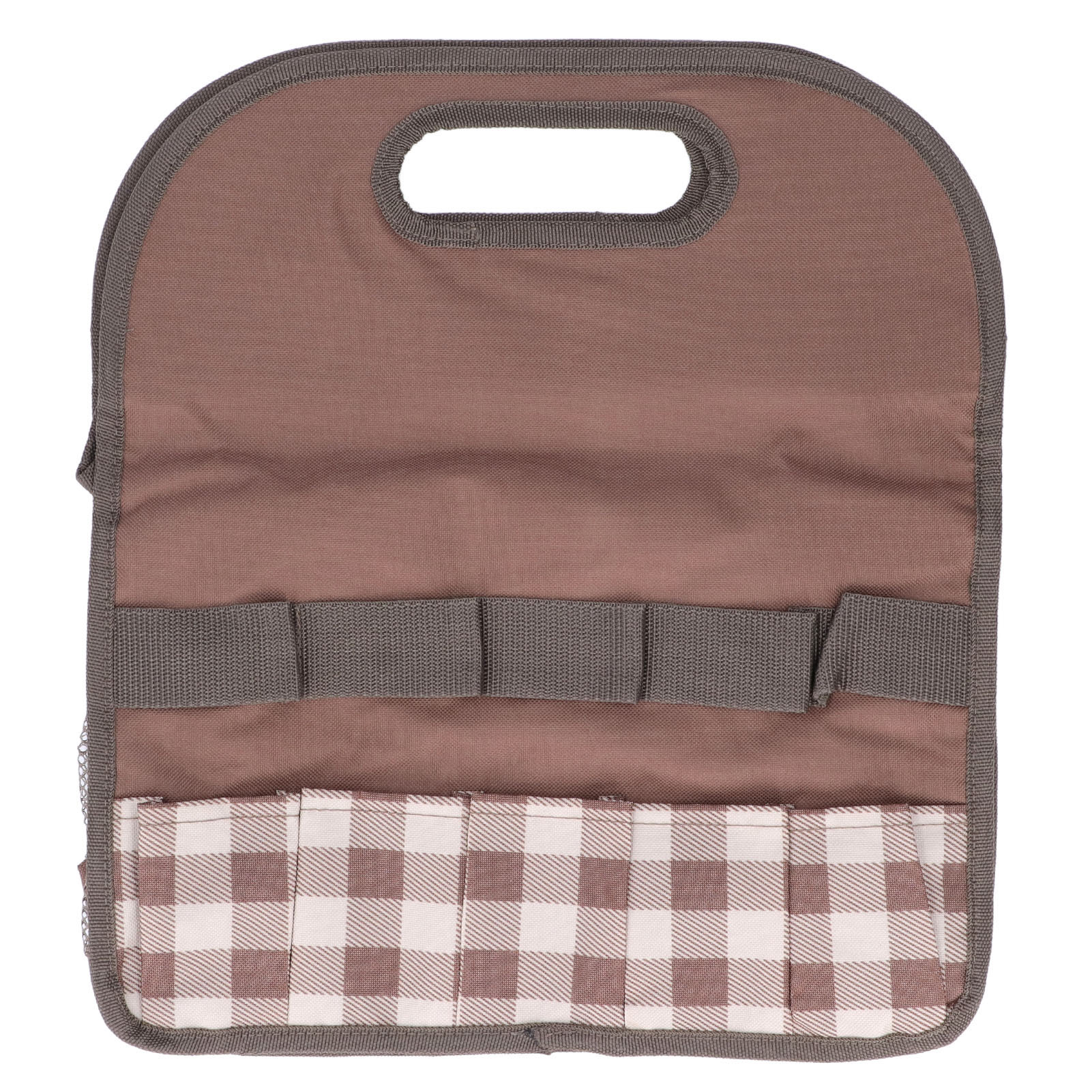 Gartengerätetasche, Aufbewahrungstasche Mit Mehreren Fächern, Organizer Für Drinnen Und Draußen, Kaffeefarbenes Gittermuster